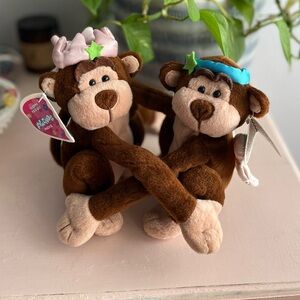 Vtg Y2K 2001 Floppy Friends Best Friends Forever Monkey Plush Duo Angel/Princess